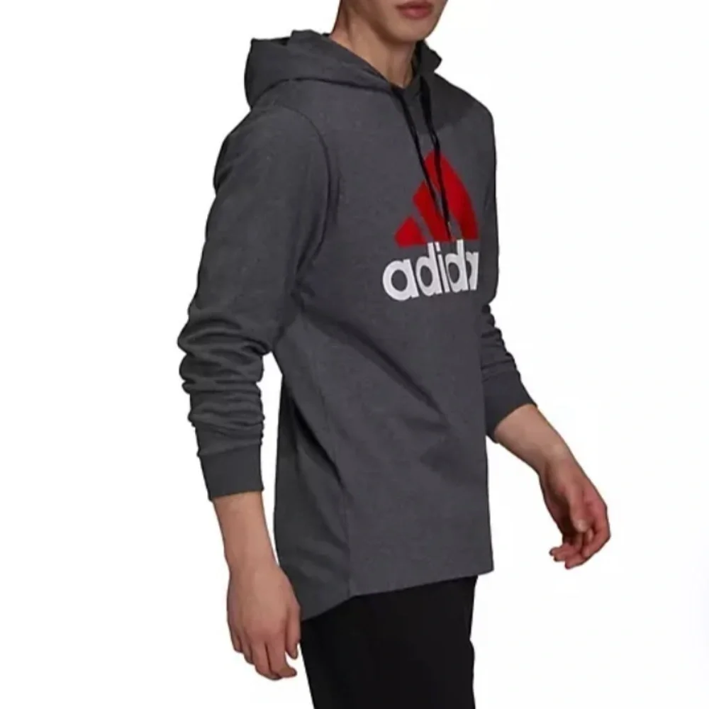 ADIDAS ESSENTIALS PULLOVER HOODIE GRAY HEATHER/SCARLET XL NEW WITH TAGS